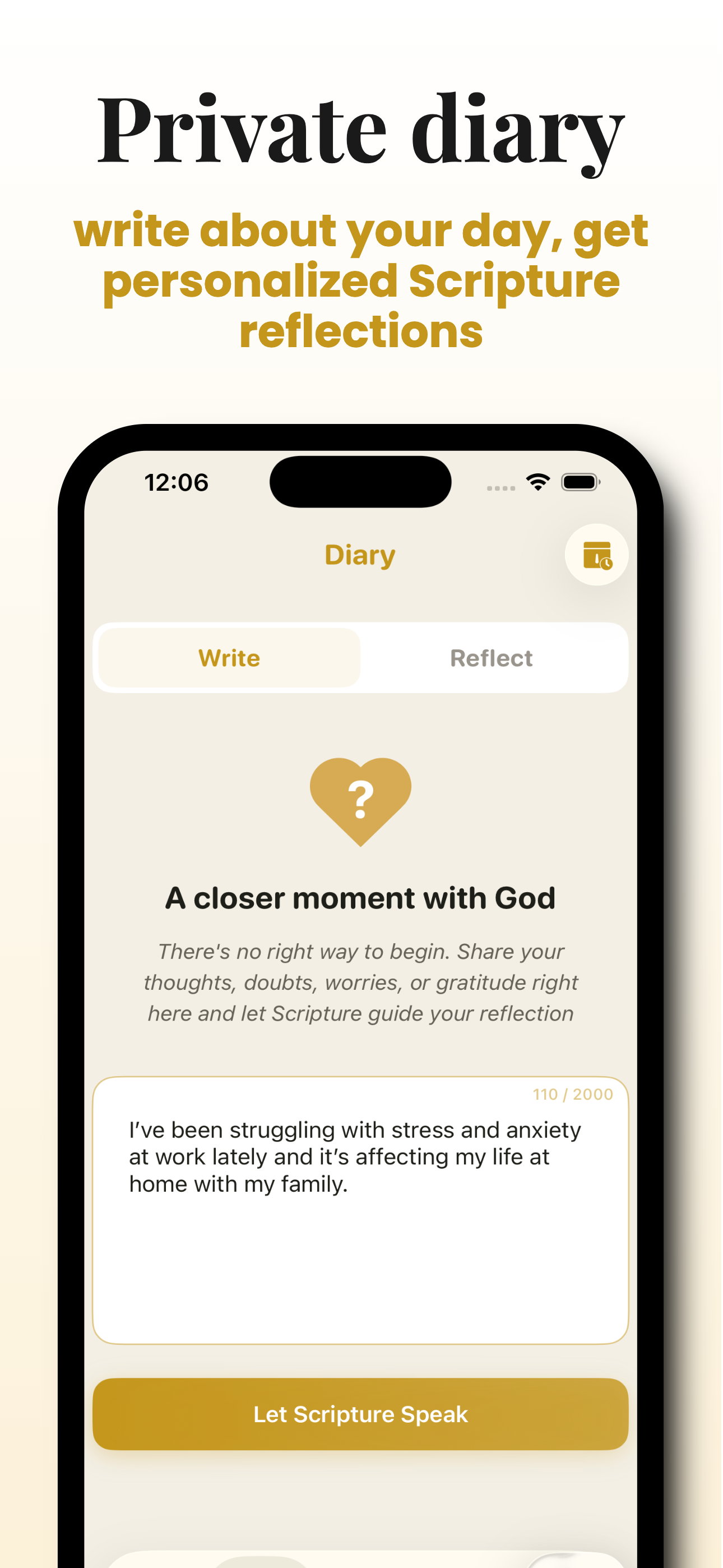 FirmLight private diary — write about your day and get personalized Scripture reflections