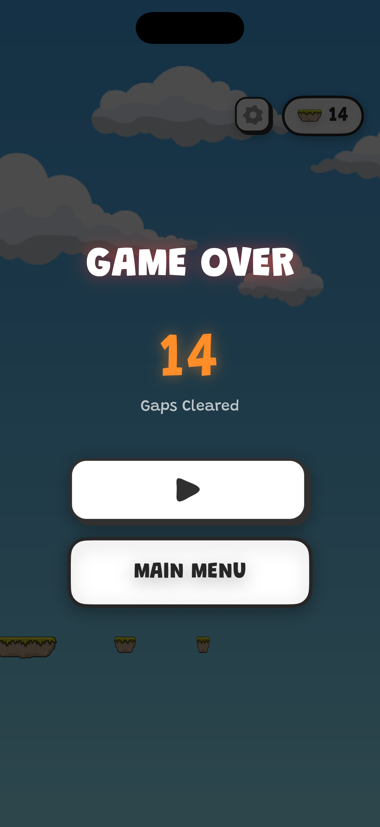 iLander game over screen showing gaps cleared
