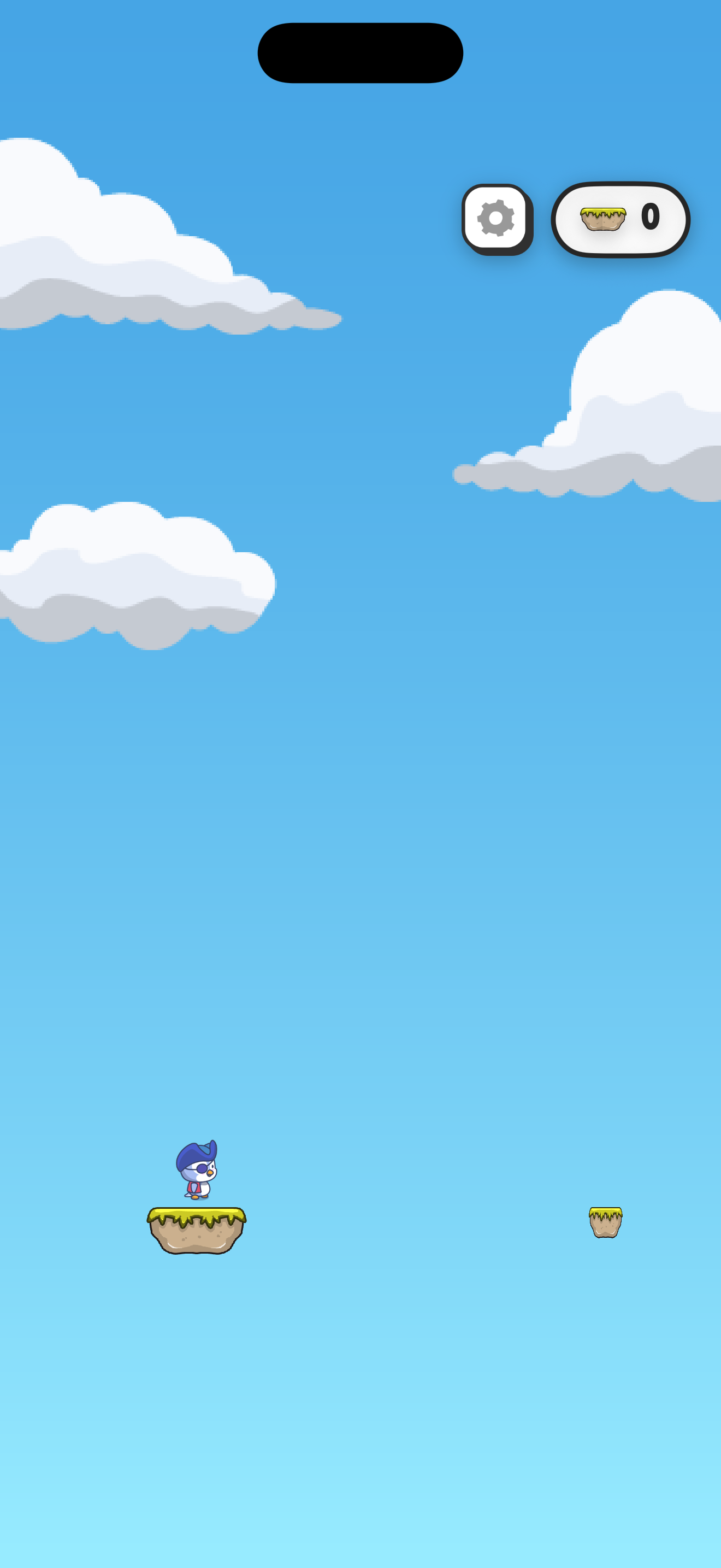 iLander gameplay — character standing on a floating island