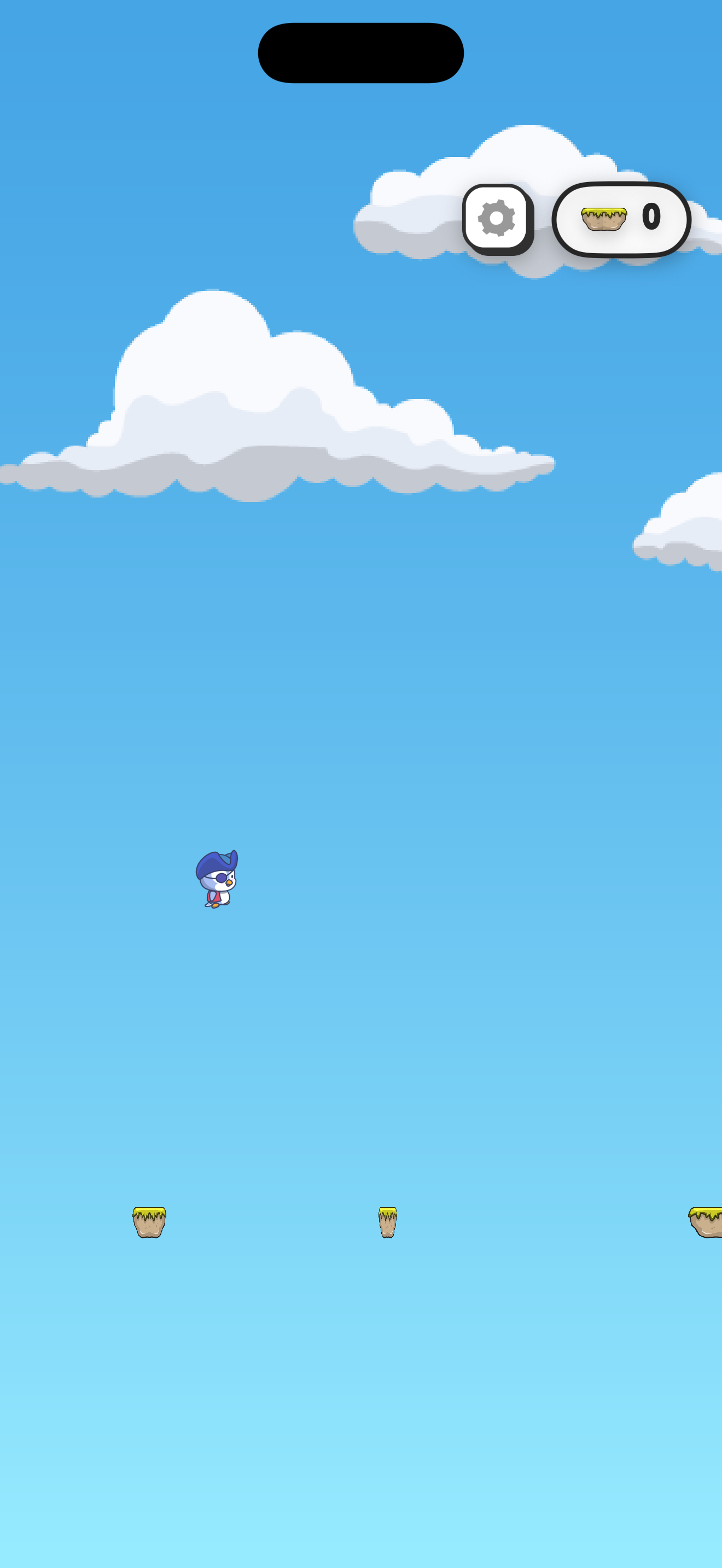iLander gameplay — character mid-jump between floating islands