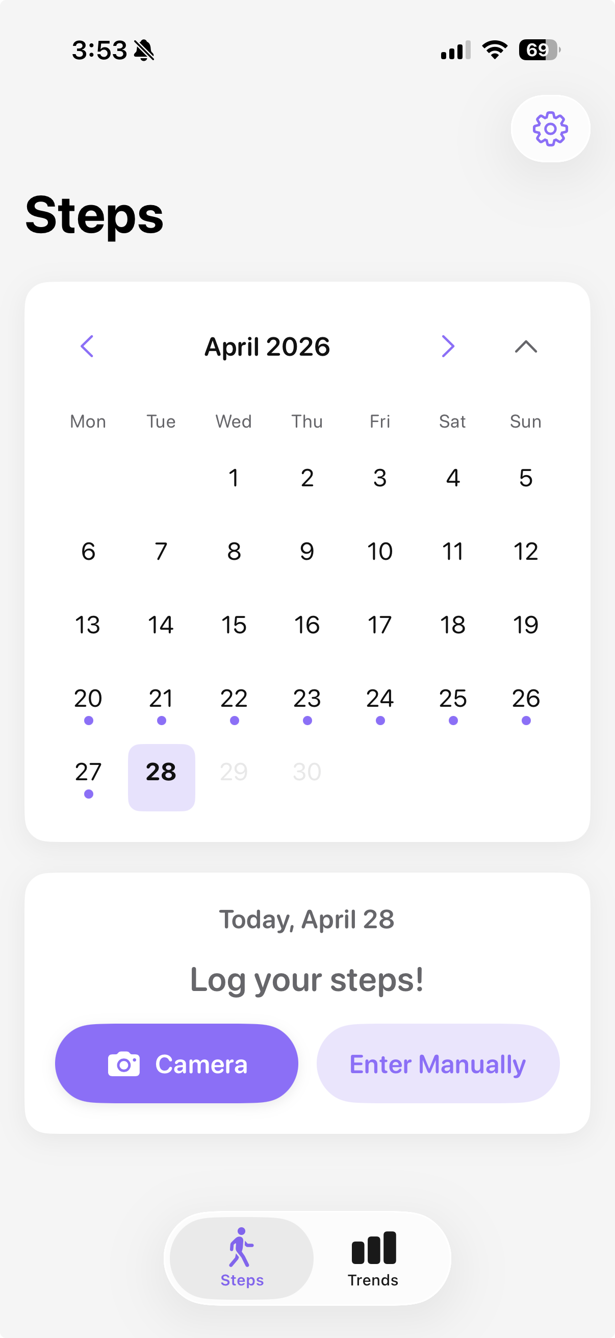 LittySteps expanded calendar to edit past dates