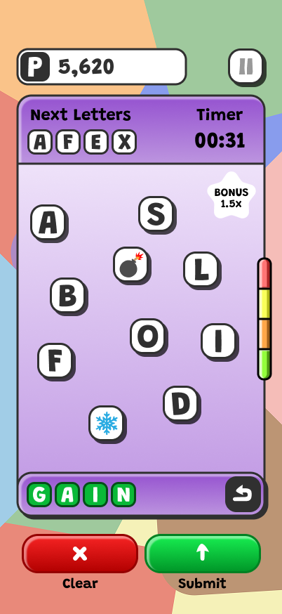 Syllaburst gameplay — letters falling on screen